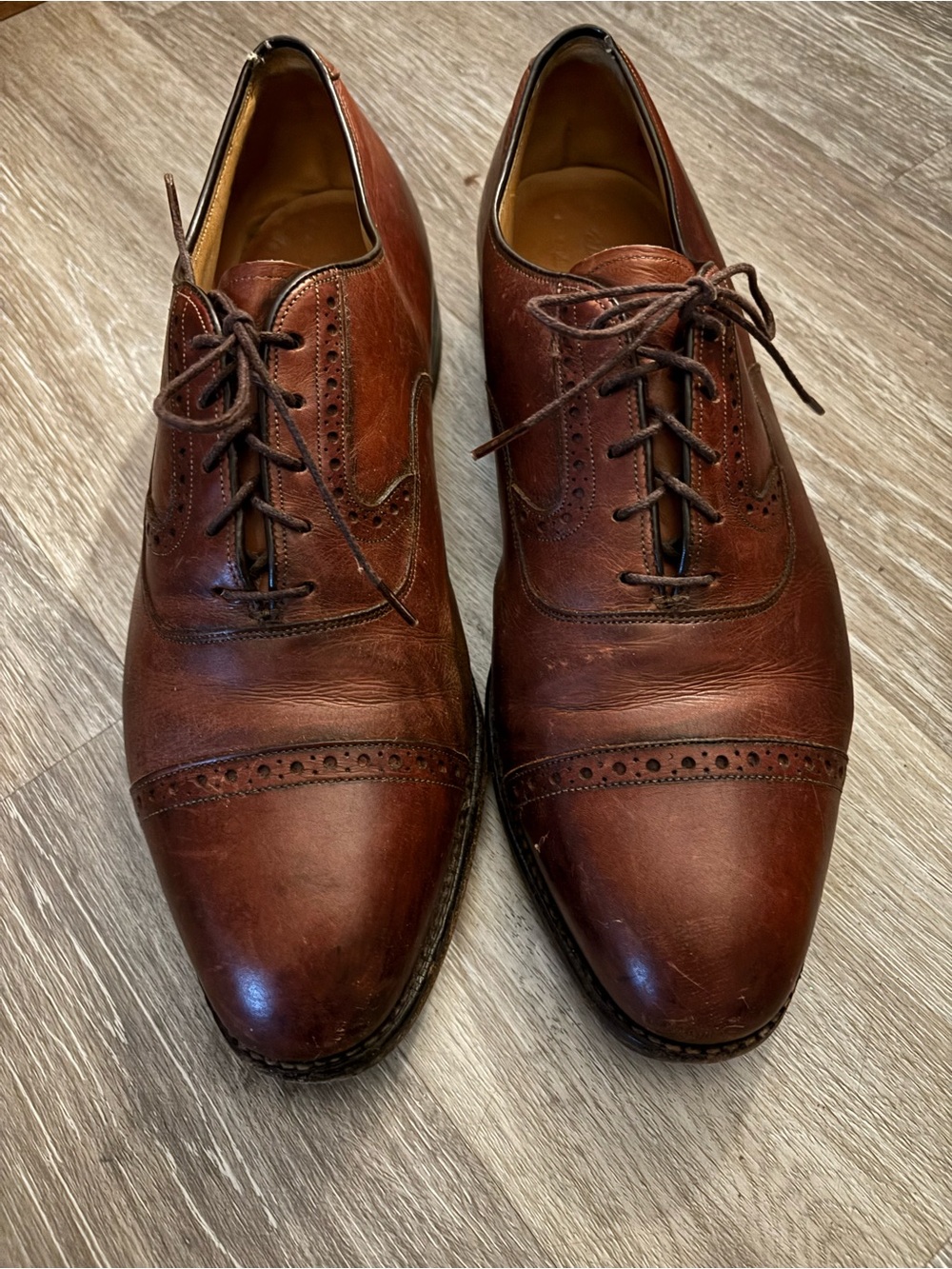 Johnston & Murphy Brown Leather Cap-Toe Wing Tips with Brogue Detailing